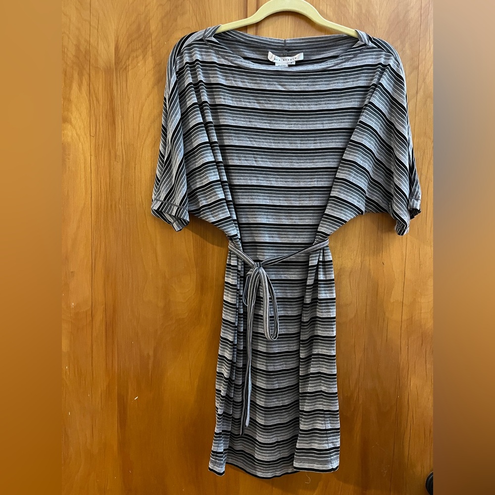 Max Studio Black and Gray Striped Midi Dress. Size small.